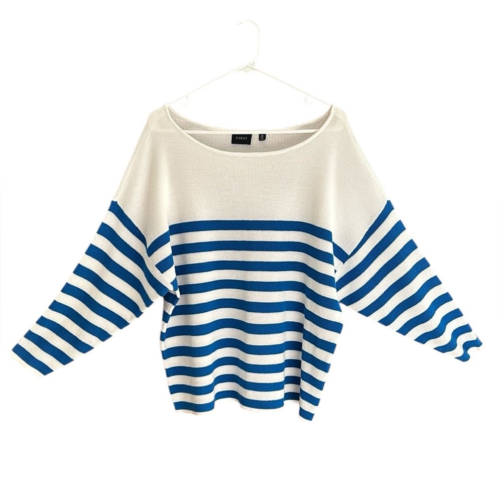 NWT Cyrus Size 1X Boxy Blue & White Nautical Stripe Sweater